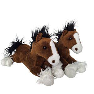 Aurora World Clydesdale Horse Plush Lot 2 Brown White Blaze Soft Hooves 13"
